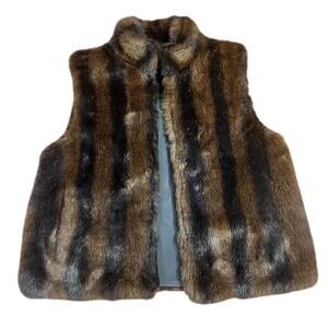 COACO NEW YORK Reversible Brown & Black Women's Faux Fur Zip-Up Vest Size Medium